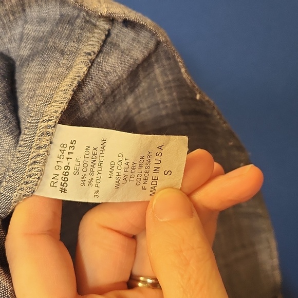 Waverly Grey asymmetrically top, metallic denim, size Small - Picture 4 of 6